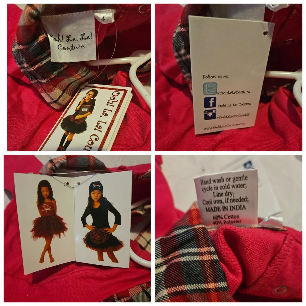 Girls Oh! La! La! Couture Holiday Dress Size 4 Pink/Red Plaid